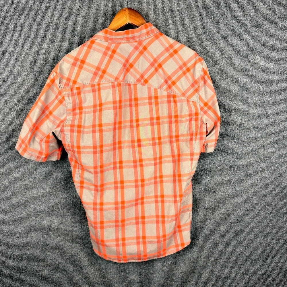 Mammut Plaid Hiking Shirt Mens Large Orange Grey Button Up Short Sleeve